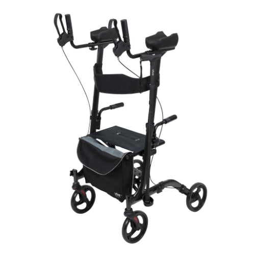 Vive Health Upright Rollator Walker, Foldable Mobility Aid with Padded Transport Seat, Black