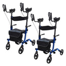 Vive Health Upright Walker with Seat and Armrests, Foldable with Shoulder Bag, Blue, Pack of 2