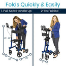Vive Health Upright Walker with Seat and Armrests, Foldable with Shoulder Bag, Blue, Pack of 2