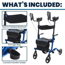 Vive Health Upright Walker with Seat and Armrests, Foldable with Shoulder Bag, Blue, Pack of 2