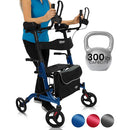 Vive Health Upright Walker Rollator, Folding Aluminum Frame, Adjustable Height and 300 lb Capacity, Blue