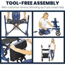 Vive Health Upright Walker Rollator, Folding Aluminum Frame, Adjustable Height and 300 lb Capacity, Blue