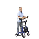 Vive Health Upright Walker Rollator, Folding Aluminum Frame, Adjustable Height and 300 lb Capacity, Blue