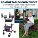 Vive Health Upright Walker Tall, Adjustable Handles, 8 Inch Wheels, Foldable with Seat and Bag