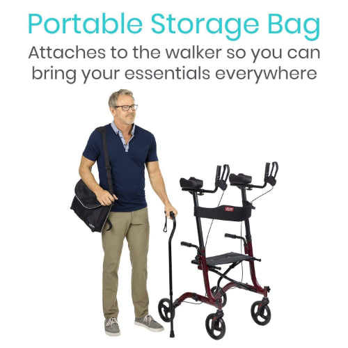 Vive Health Upright Rollator Walker, Foldable Transport Seat with 8 Inch Wheels, Red