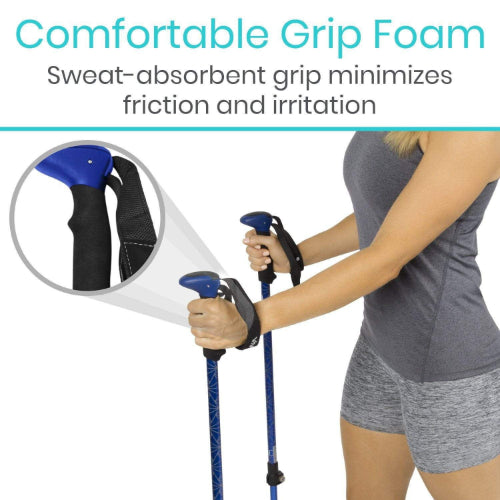 Vive Health Trekking Poles, 27.75"-57.5", Aluminum, 8 Tips Set, One Pair, Blue Geometry