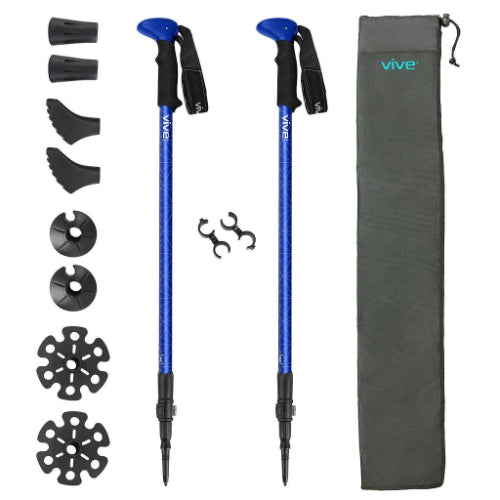 Vive Health Trekking Poles, 27.75"-57.5", Aluminum, 8 Tips Set, One Pair, Blue Geometry