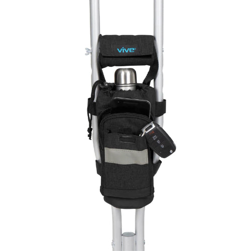 Vive Health Crutch Bag, Zipper Pocket, Hand Grip Covers, Black