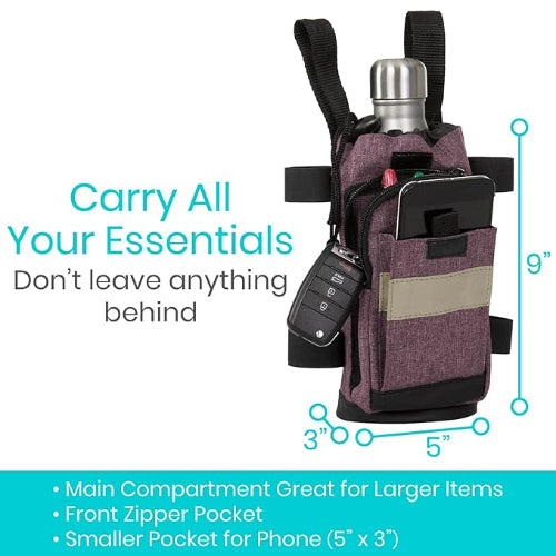 Vive Health Crutch Bag with Adjustable Straps and Hand Grip Covers, Purple