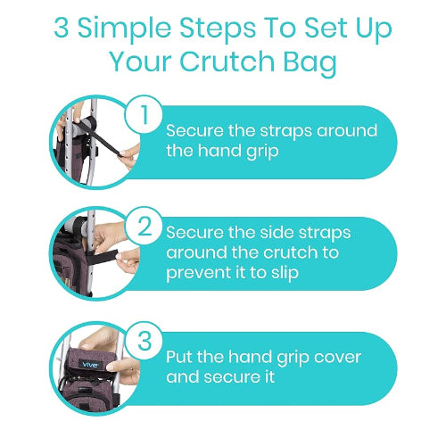 Vive Health Crutch Bag with Adjustable Straps and Hand Grip Covers, Purple