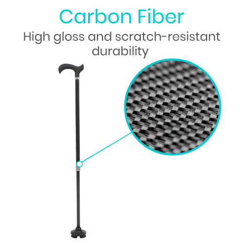 Vive Health Carbon Fiber Standing Black Cane, Quad Tip, 31-39.5 Inches, 250 Lbs