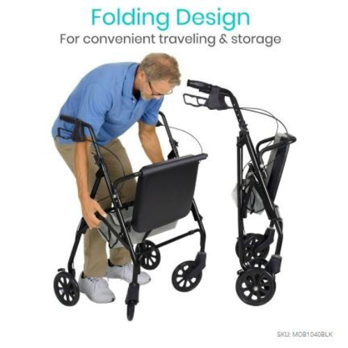 Vive Health Bariatric Rollator, Adjustable Steel Frame, Black