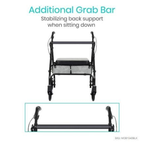Vive Health Bariatric Rollator, Adjustable Steel Frame, Black