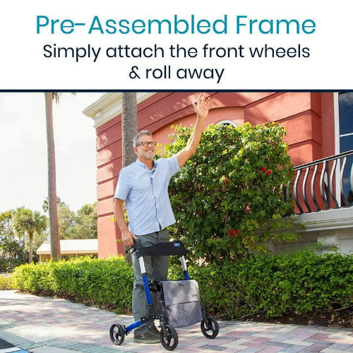Vive Health Tall Foldable Rollator, 35-40 Inches, Blue