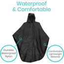 Vive Health Wheelchair Poncho, Full Coverage, Waterproof Nylon, Black