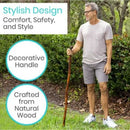 Vive Health Wooden Walking Stick, Clear Finish Grooved Handle, Leather Wrist Strap, 48 Inches
