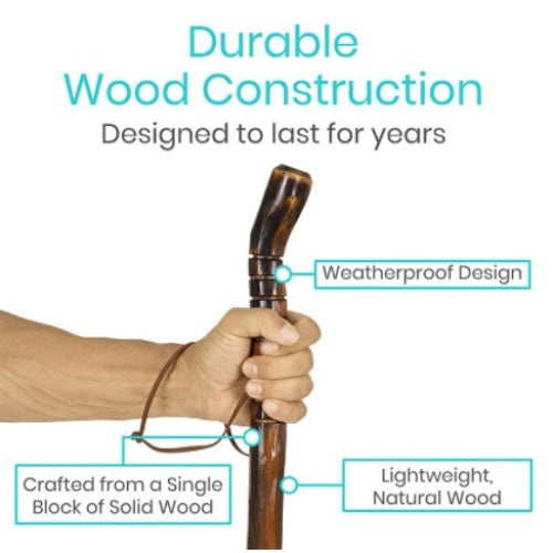 Vive Health Wooden Walking Stick with Nonslip Tip and Leather Wrist Strap, 2 Pack