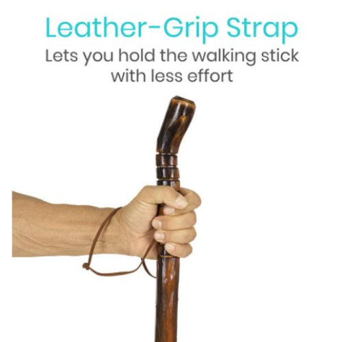 Vive Health Wooden Walking Stick with Nonslip Tip and Leather Wrist Strap, 2 Pack
