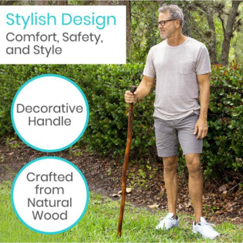 Vive Health Wooden Walking Stick with Nonslip Tip and Leather Wrist Strap, 2 Pack