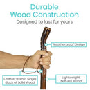 Vive Health Wooden Walking Stick, Clear Finish Grooved Handle, Leather Wrist Strap, 55 Inches