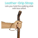Vive Health Wooden Walking Stick, Clear Finish Grooved Handle, Leather Wrist Strap, 55 Inches