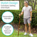 Vive Health Wooden Walking Stick, Clear Finish Grooved Handle, Leather Wrist Strap, 55 Inches