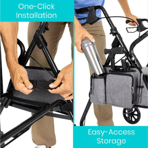 Vive Health Rollator Side Bag, Water Resistant, Gray