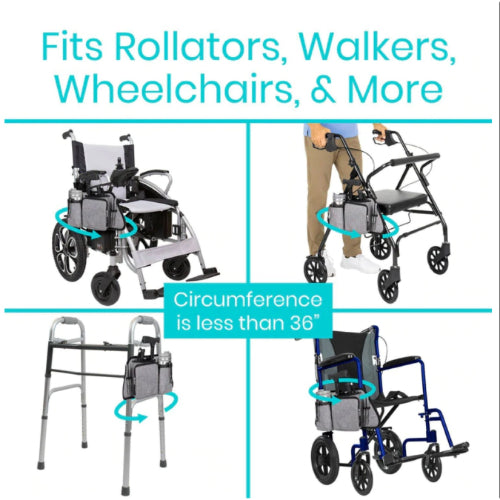 Vive Health Rollator Side Bag, Water Resistant, Gray