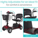 Vive Health 4-Wheel Mobility Scooter with Delta Tiller, 15.5 Mile Range and 298 lbs Capacity, Red