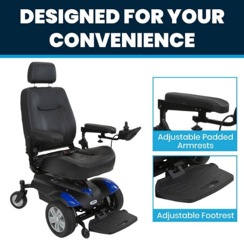 Vive Health Electric Wheelchair Model V, Indoor/Outdoor Power Chair, 15 Mile Range, Blue