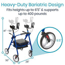 Side view of Vive Health Series T walker with ergonomic hand grips and padded armrests, Moovkart.