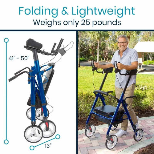 Vive Health Upright Walker, Series T, Adjustable Armrests, Blue