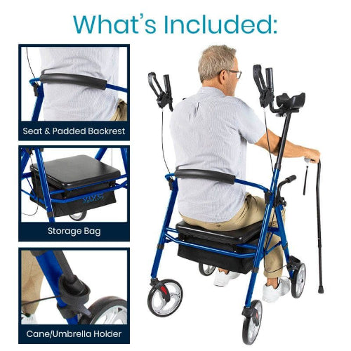 Vive Health Upright Walker, Series T, Adjustable Armrests, Blue