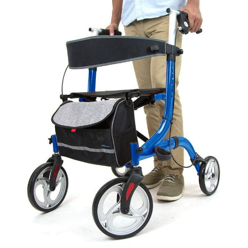 Vive Health Everglide Rollator Walker Model S, Blue with Adjustable Handles, Foldable Lightweight Frame with 8 Inches Wheels