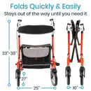 Vive Health Everglide Rollator Walker Model S, Red with Adjustable Handles, Dual Braking System, 8-Inch Wheels
