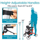 Vive Health Everglide Rollator Walker Model S, Red with Adjustable Handles, Dual Braking System, 8-Inch Wheels