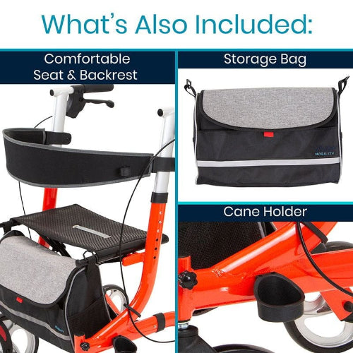 Vive Health Walker Rollator, Red Model S