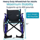 Vive Health Heavy-Duty Foldable Wheelchair with Adjustable Footrests, Lightweight Steel Frame for Mobility and Travel