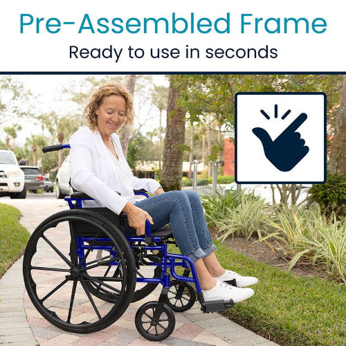Vive Health Heavy-Duty Foldable Wheelchair with Adjustable Footrests, Lightweight Steel Frame for Mobility and Travel