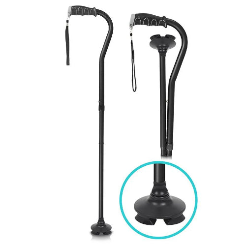Vive Health Folding Offset Swivel Cane with Quad Tip for Stability, Easy Storage and Mobility Support, Moovkart.