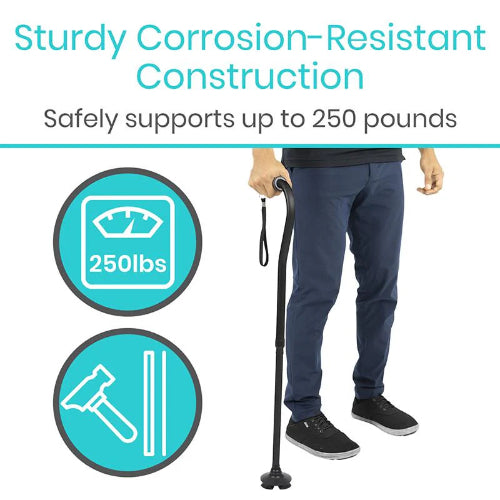 Vive Health Adjustable Folding Offset Swivel Cane, Self-Standing Quad Tip Cane for Stability and Support