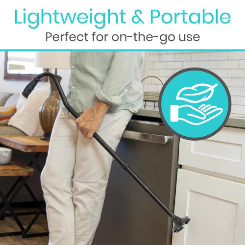 Vive Health Adjustable Folding Offset Swivel Cane, Self-Standing Quad Tip Cane for Stability and Support