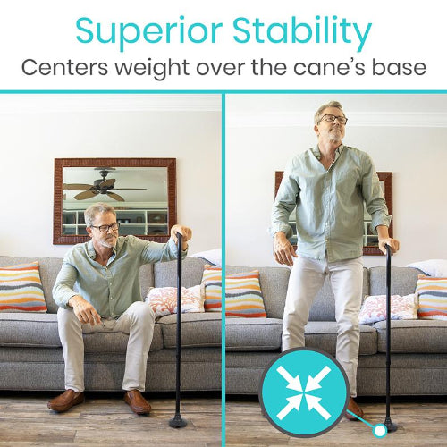 Vive Health Adjustable Folding Offset Swivel Cane, Self-Standing Quad Tip Cane for Stability and Support