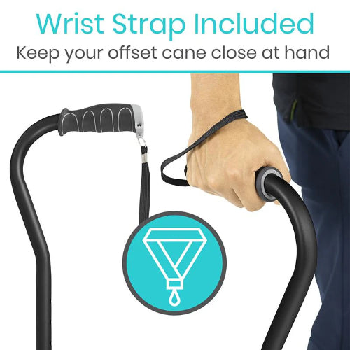Vive Health Adjustable Folding Offset Swivel Cane, Self-Standing Quad Tip Cane for Stability and Support