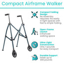 Vive Health Compact Airframe Walker, Foldable Lightweight Aluminum Frame, 300 lbs Capacity