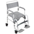 Vive Health Shower Commode Transport Chair with lockable wheels and adjustable footrests, offering comfort and convenience for users with mobility challenges, Moovkart