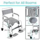 Vive Health Shower Commode Transport Chair, Aluminum with Locking Wheels and Cushioned Seat