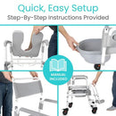 Vive Health Shower Commode Transport Chair, Aluminum with Locking Wheels and Cushioned Seat