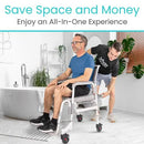 Vive Health Shower Commode Transport Chair, Aluminum with Locking Wheels and Cushioned Seat