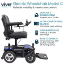 Vive Health Power Wheelchair Model C, Portable Electric Mobility Chair with Swivel Seat, Black